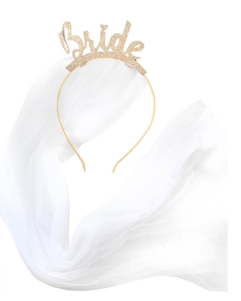 Bride Veil Headband Gold