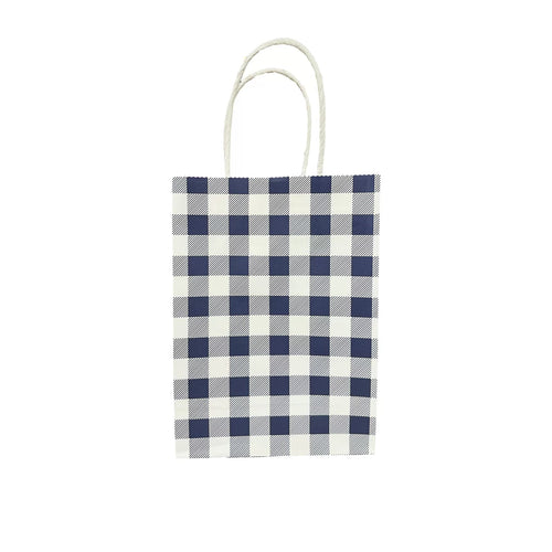 Gingham Navy Blue paper party bags