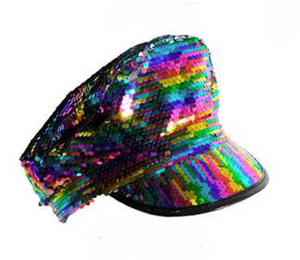 Burning Man Captain Hat/Festival Hat - Rainbow Sequin