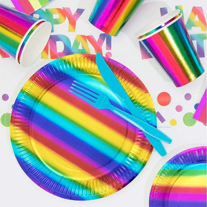 Rainbow Party Metallic Plates 23cm