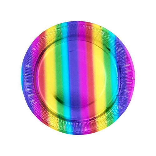 Rainbow Party Metallic Paper Plates 18cm