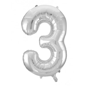 Number 3 Foil Balloon Silver - Jumbo