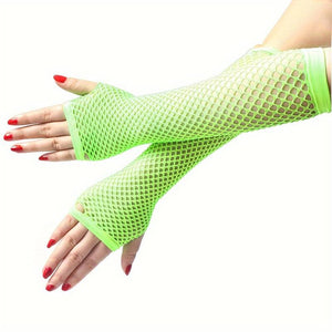 Fishnet Gloves - Long Fluro Green