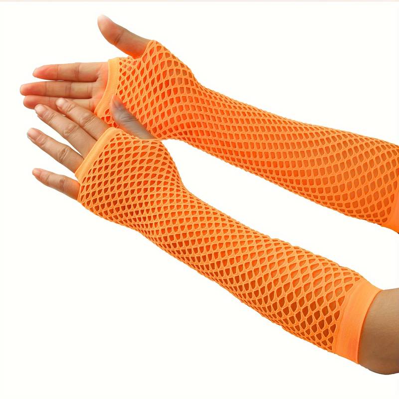 Fishnet Gloves - Long - Fluro Orange