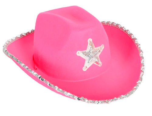 Cowboy Hat - Hot Pink with sequin rim & star
