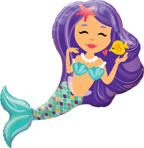 Enchanting Mermaid Qualatex Foil Balloon - purple hair