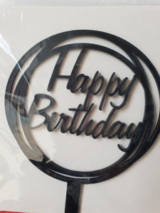 Happy Birthday Cake Topper Black Circle