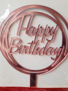 Happy Birthday Cake Topper Rose Gold Circle