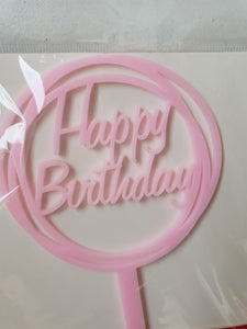 Happy Birthday Cake Topper Pale Pink Circle