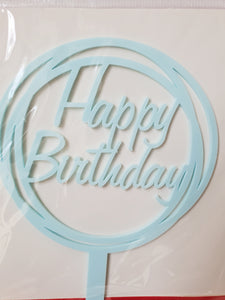 Happy Birthday Cake Topper Pale Blue Circle