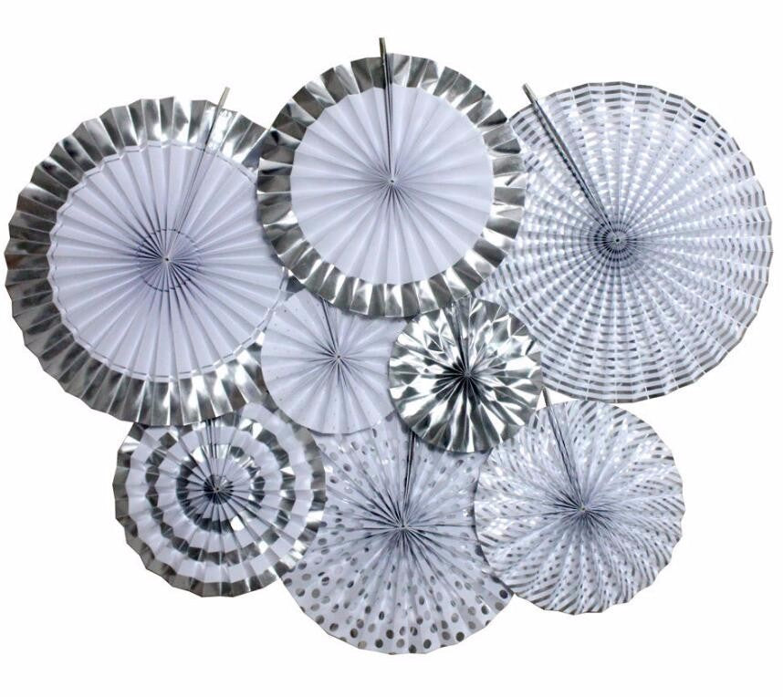 Paper Fan Set-Silver and White