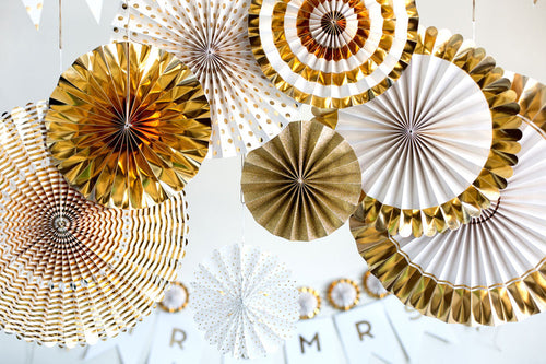 Paper Fan Set-Gold and White