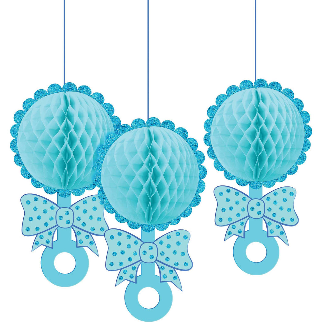 Baby Shower Honeycomb Rattles Blue