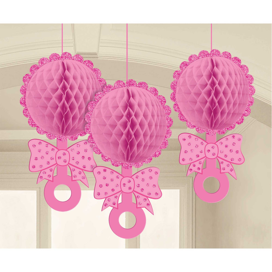 Baby Shower Honeycomb Rattles Pink