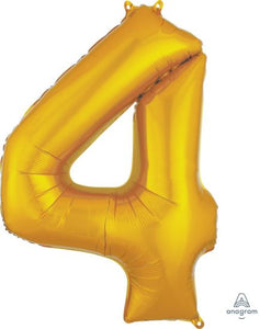 Number 4 Foil Balloon Gold - Jumbo