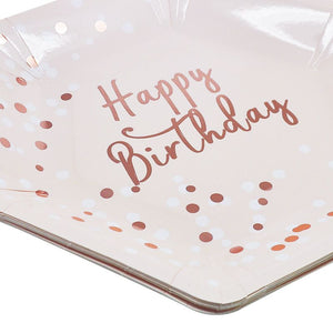 Happy Birthday Hexagon Paper Plates-Rose Gold