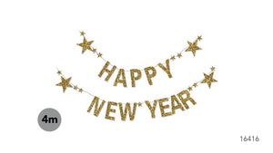 Happy New Year Banner Glittery Gold with Stars