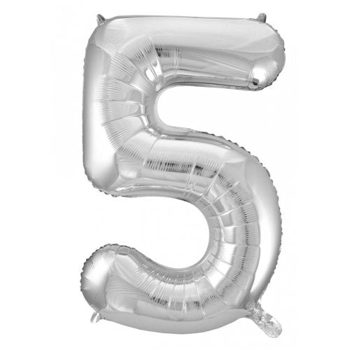 Number 5 Foil Balloon Silver - Jumbo