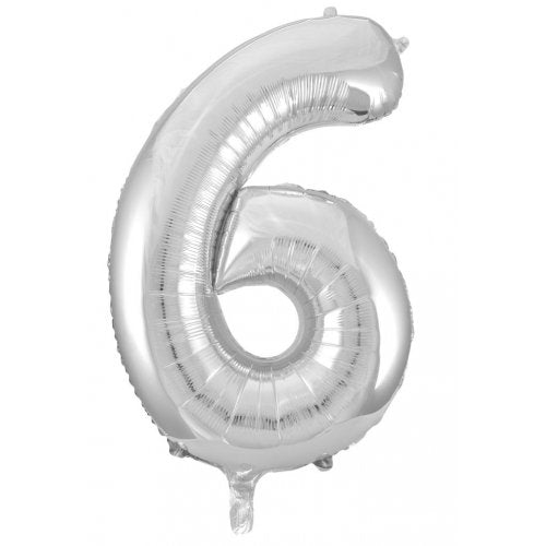 Number 6 Foil Balloon Silver - Jumbo