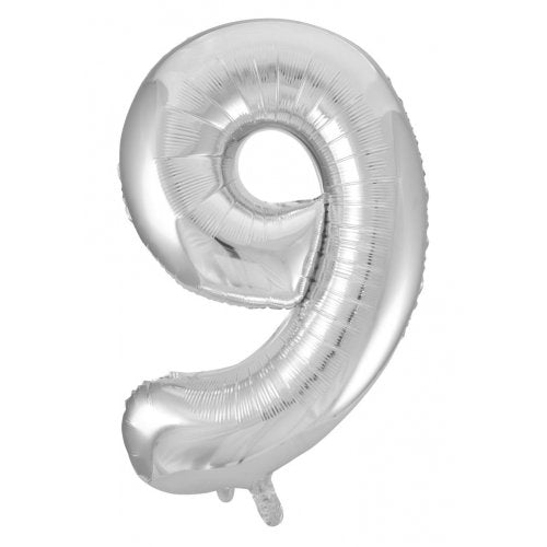 Number 9 Foil Balloon Silver - Jumbo