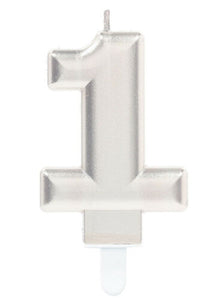 Silver Number 1 Candle