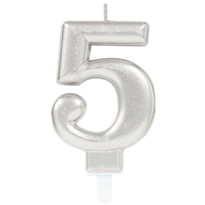 Silver Number 5 Candle