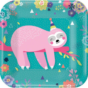 Sloth Party Paper Plates - Square Dinner