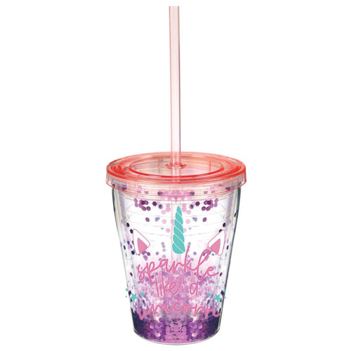 Unicorn glitter confetti reusable cup & straw